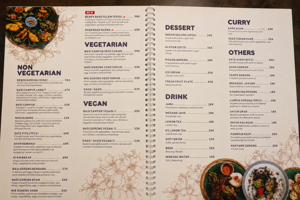 サンサンワルン（Sun Sun Warung）のメニューと料金